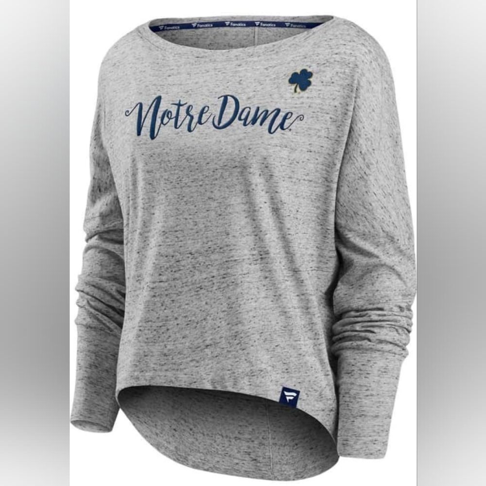 NOTRE DAME FIGHTING IRISH WOMENS GREY ICONIC SPECKLED LONG SLEEVE TEE NWT